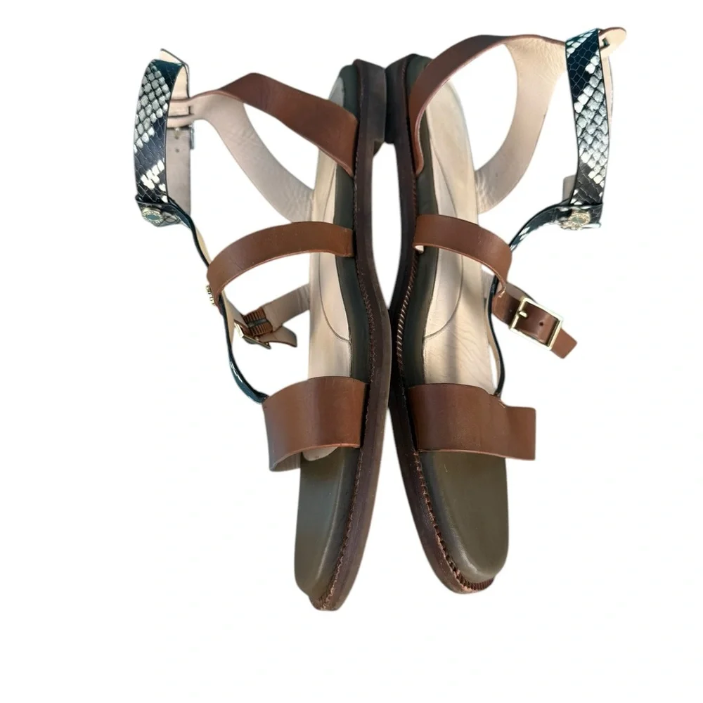 Cole Haan Wren flat sandals Pecan Snake Print gladiator style ankle strap 9.5